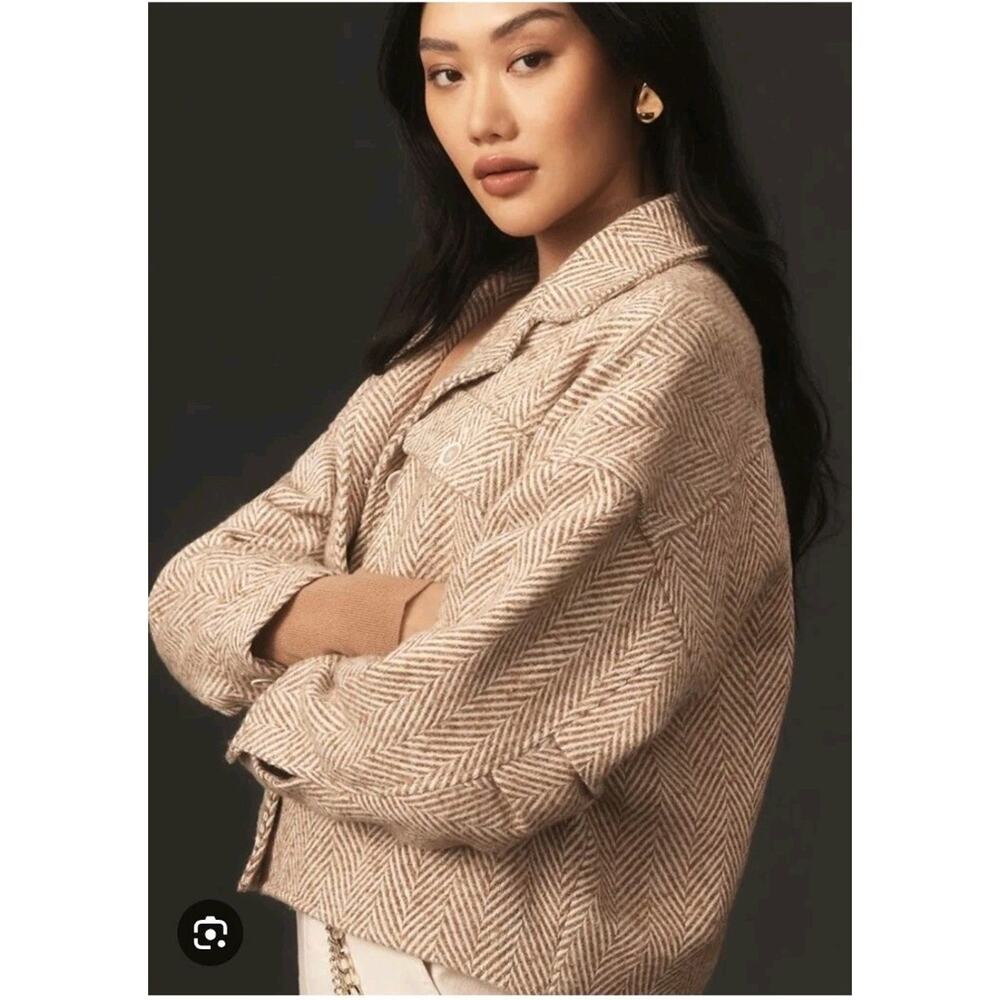 Pilcro Jacket Womens Sz L Herringbone Collared Tweed Boho Cocoon Anthropologie